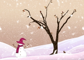 冬季小雪人卡通插画图片